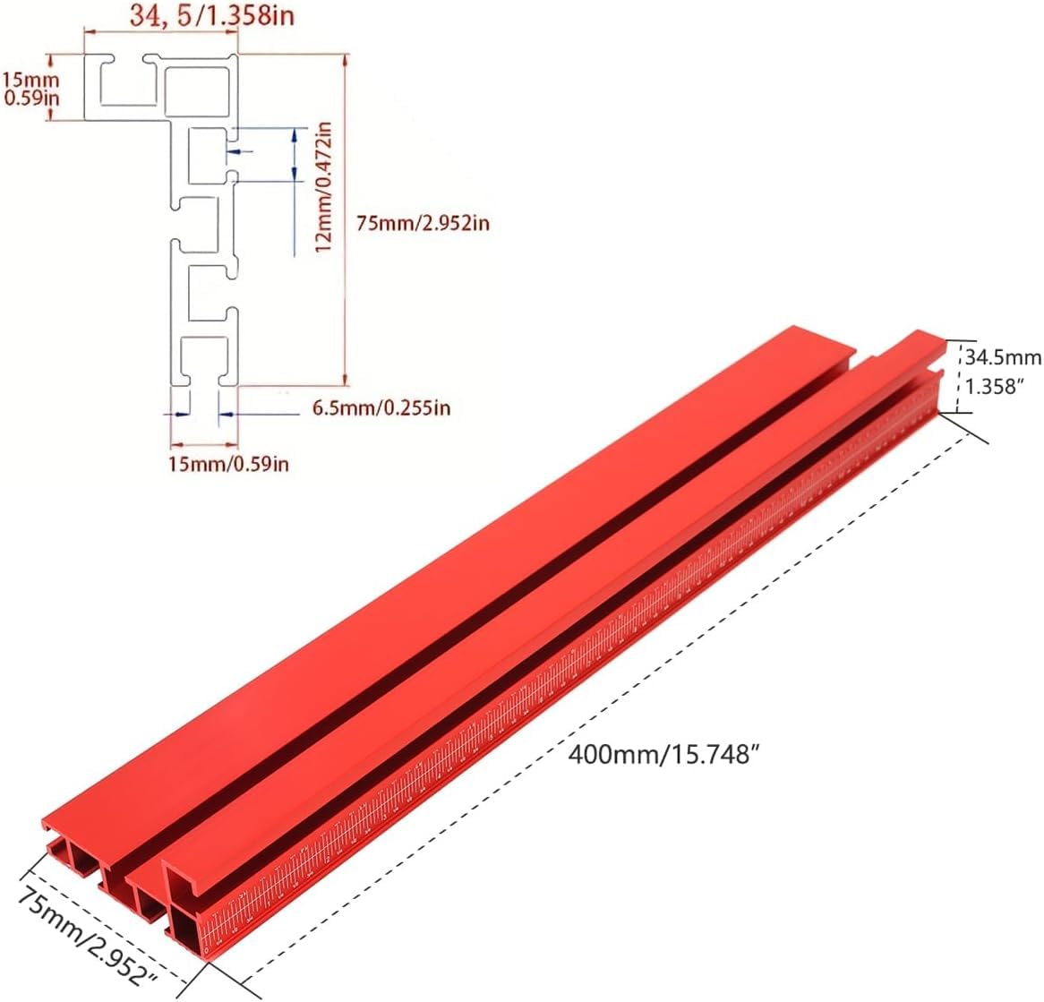 Aluminum Precision Miter Gauge with T-Track Fence and Flip Stop T7128