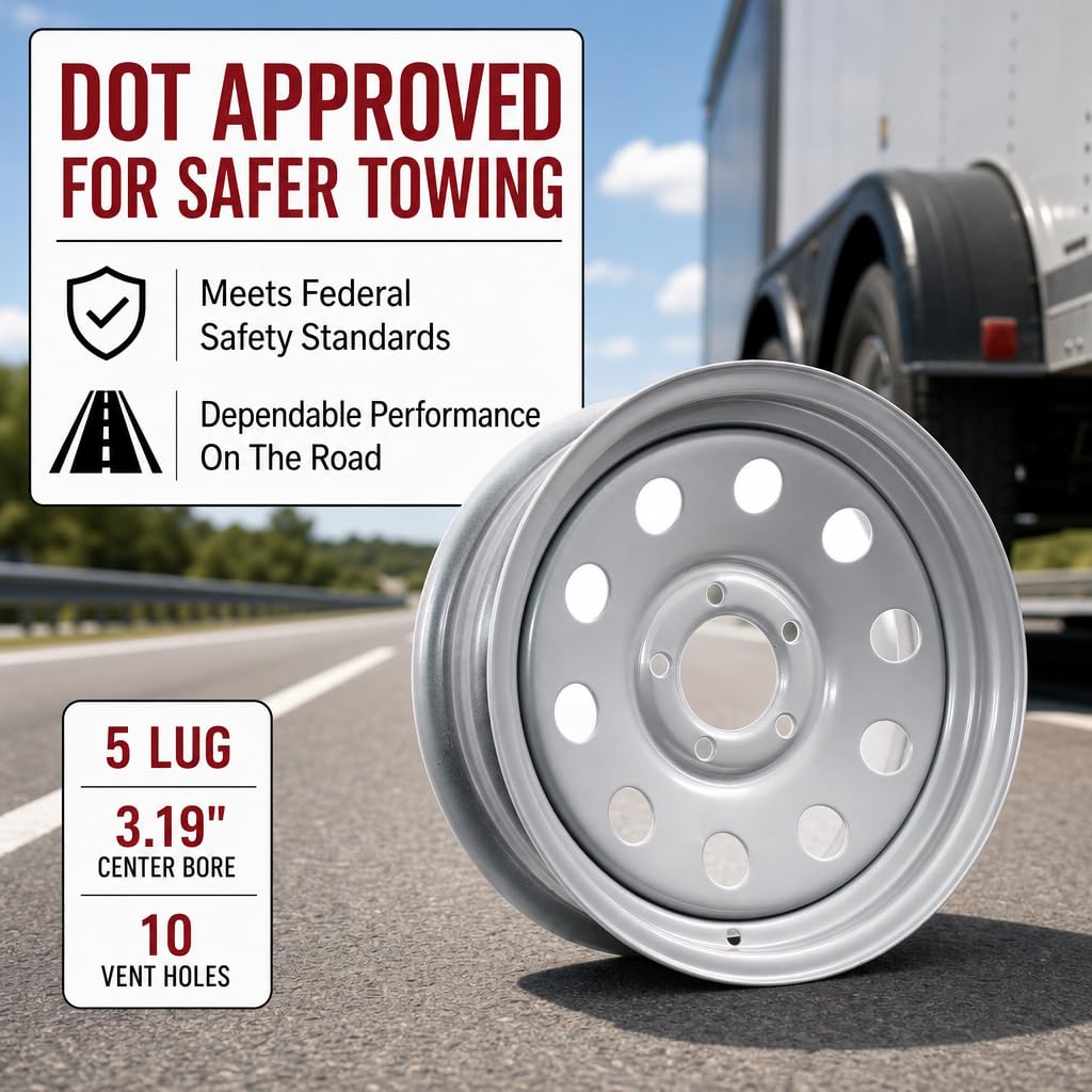 15 Inch 5 Lug Silver Trailer Wheel Q71062
