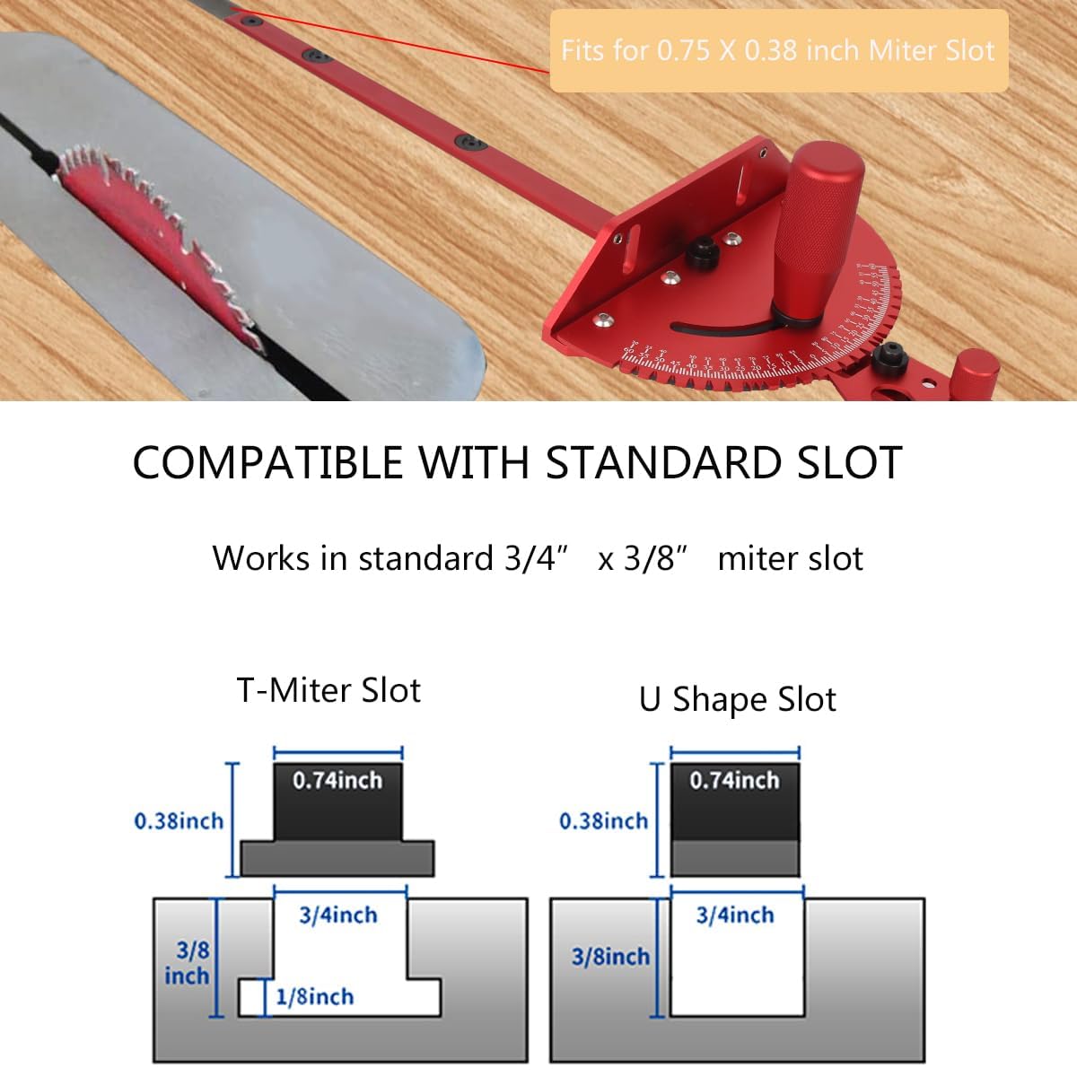 Aluminum Precision Miter Gauge with T-Track Fence and Flip Stop T7128