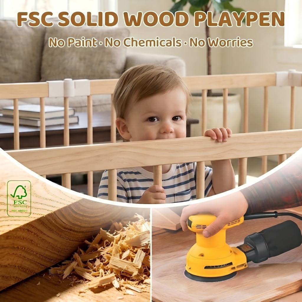 Foldable Wooden Baby Playpen with Adjustable Size and Shape W250859