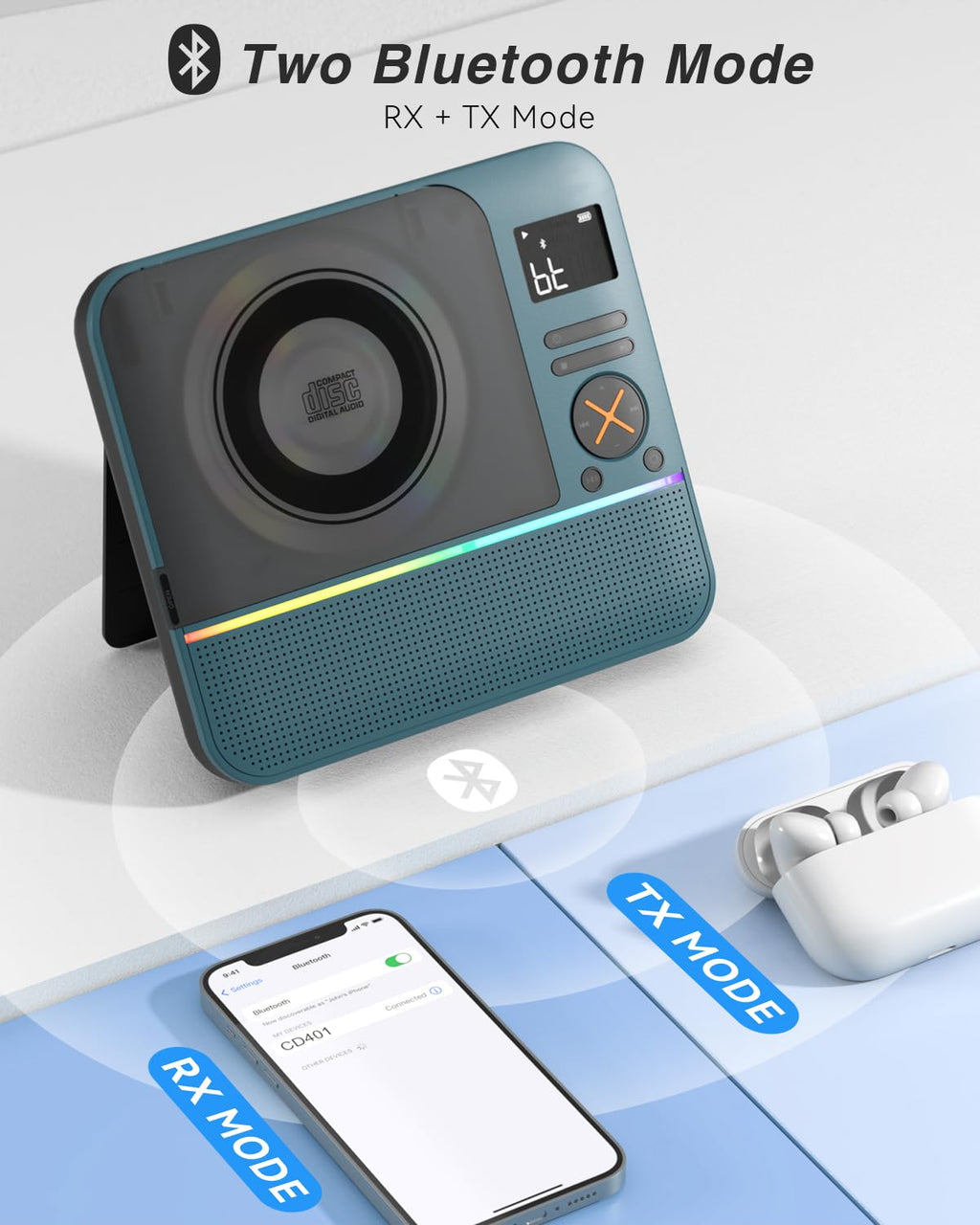 Portable CD Player with Bluetooth K480