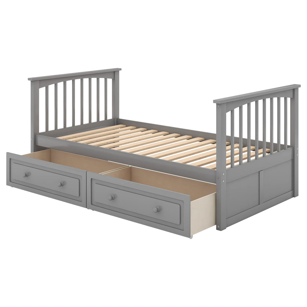 Grey Convertible Wood Twin-Over-Twin Bunk Bed with Storage Drawers and Ladder P7357