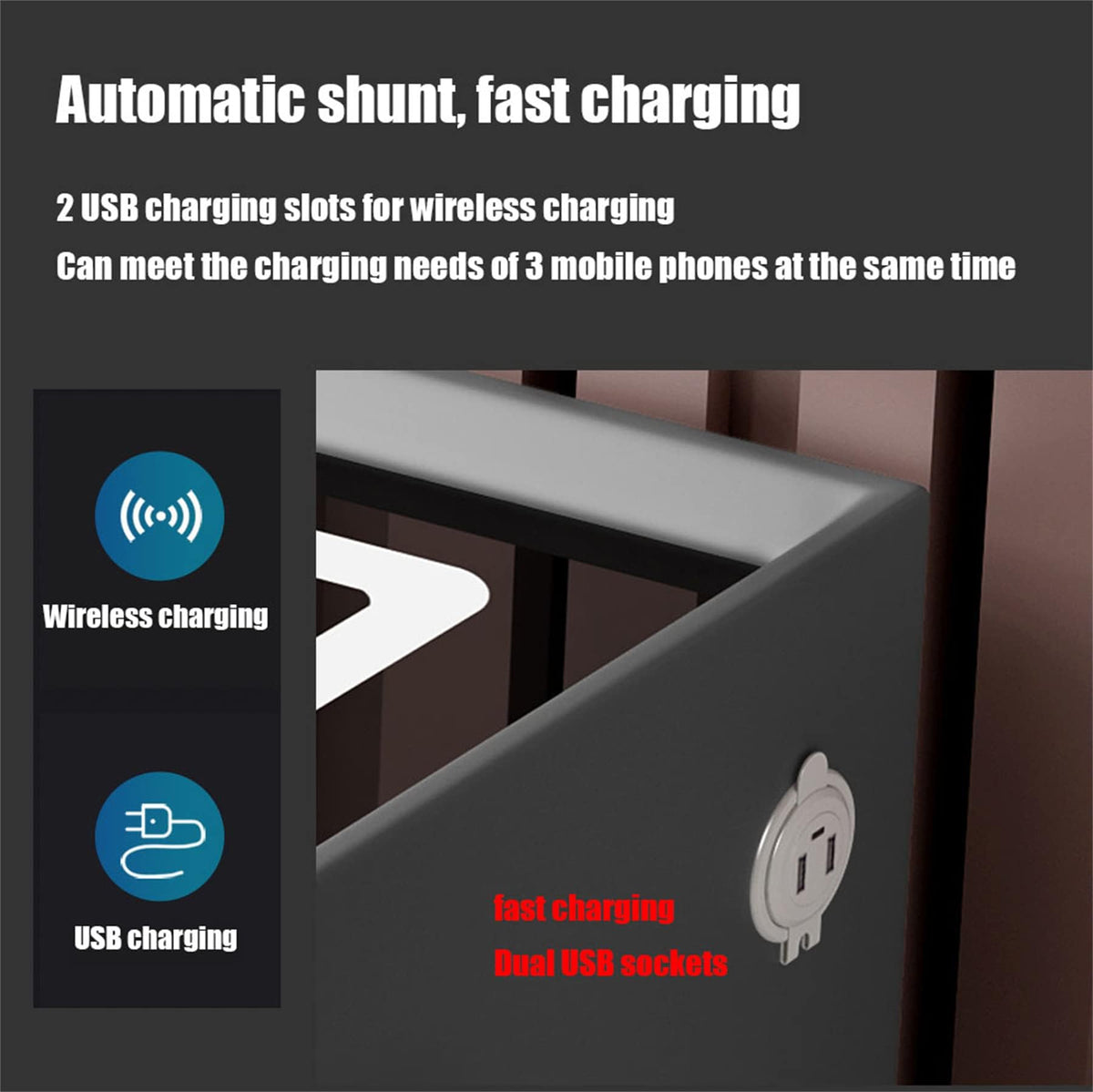 Pink 3 Drawer Smart Bedside Table with USB Charging E935628