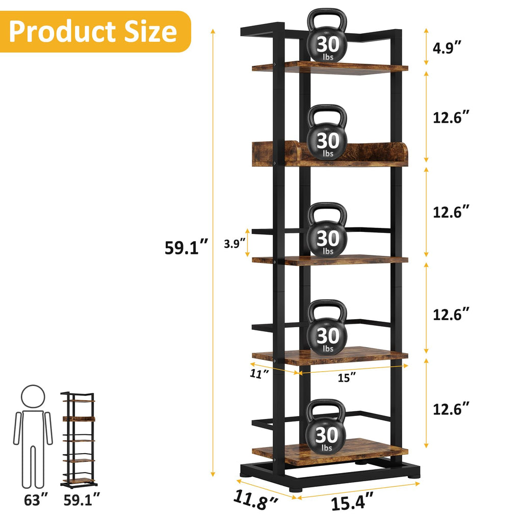 5 Tier Wood Bookcase with Metal Edge Protection E7730