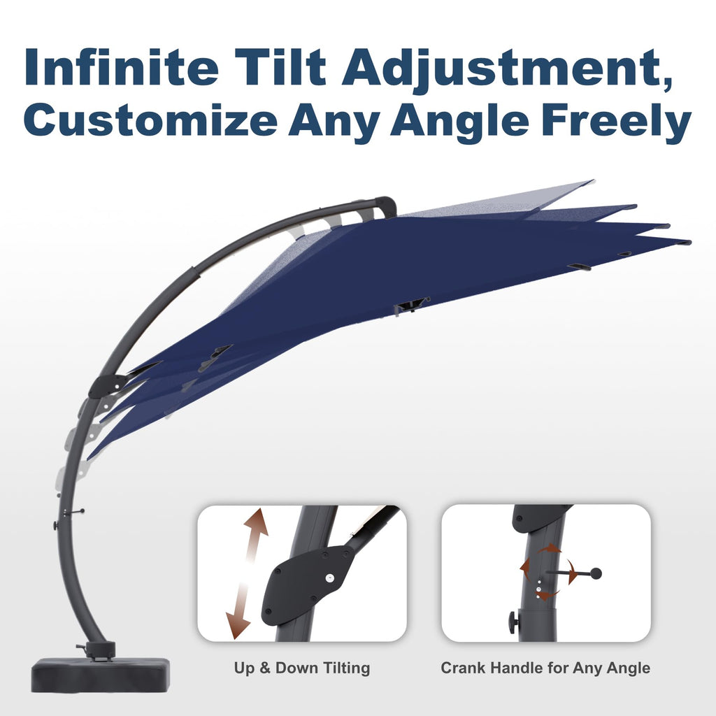 11FT Navy Blue Aluminum Cantilever Umbrella with Base L3977