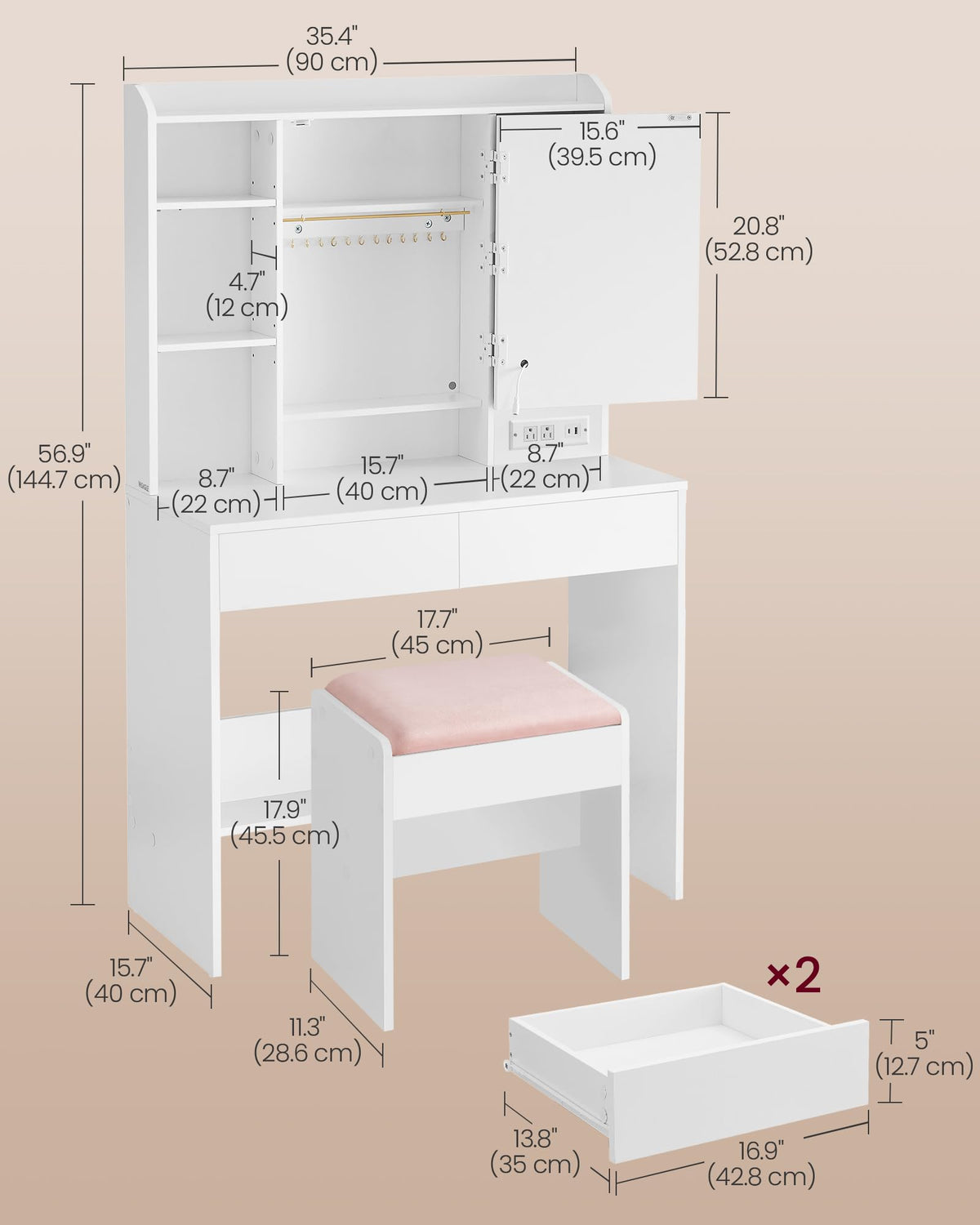 Vanity Desk with Mirror and Lights S94205