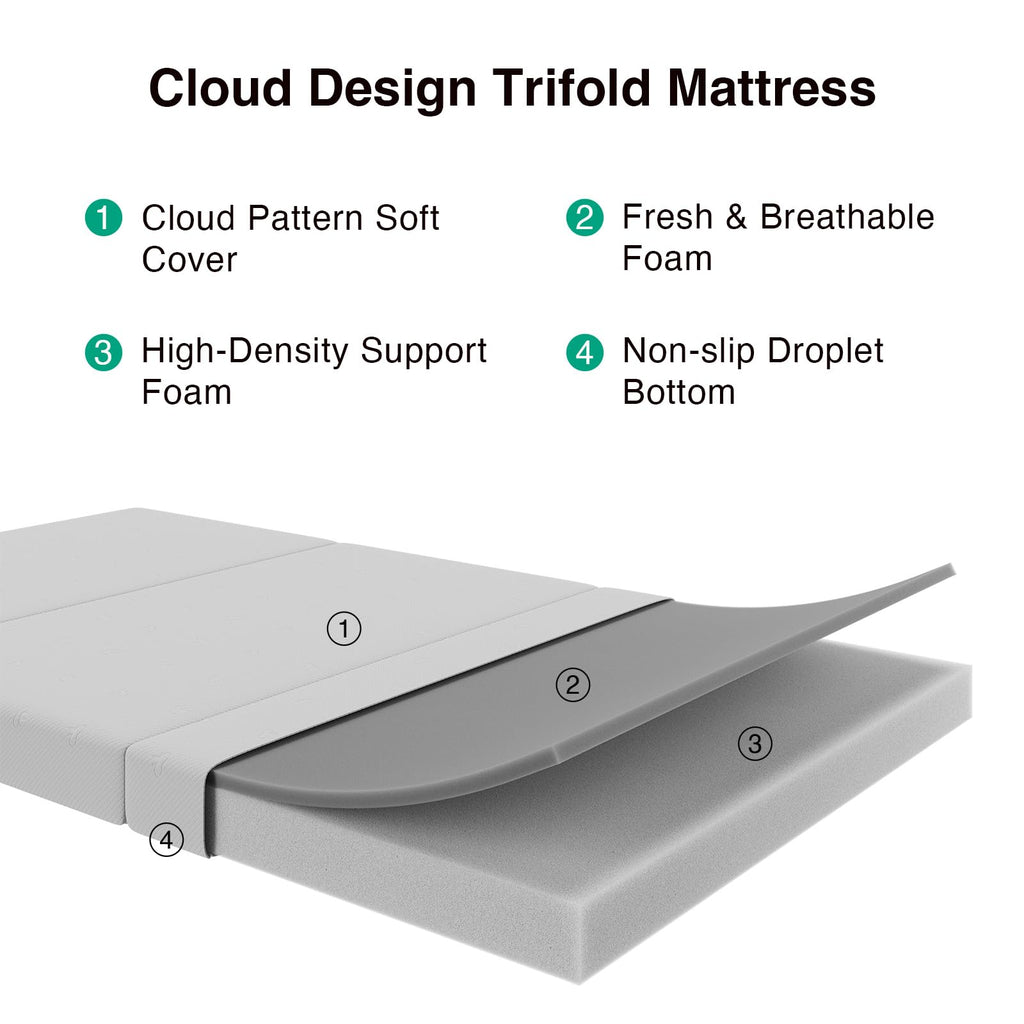 Foldable Foam Mattress Topper, Single Size 4 Inch B349978