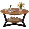 Brown 2-Tier Solid Wood Round Coffee Table I19197