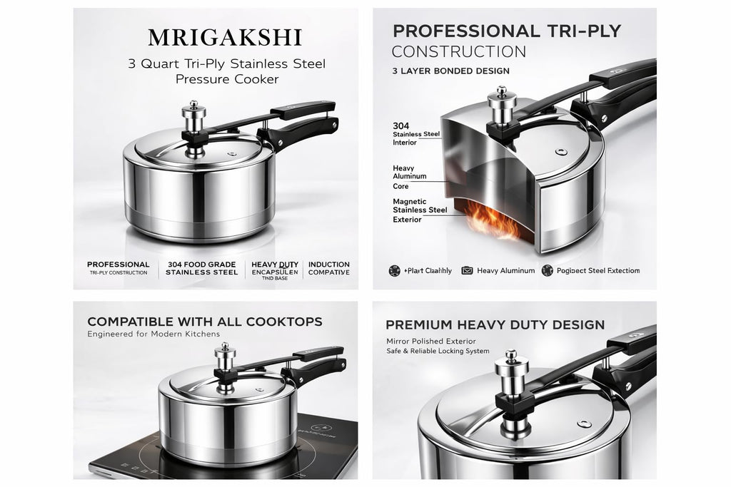 3 Litre Triply Stainless Steel Pressure Cooker V825