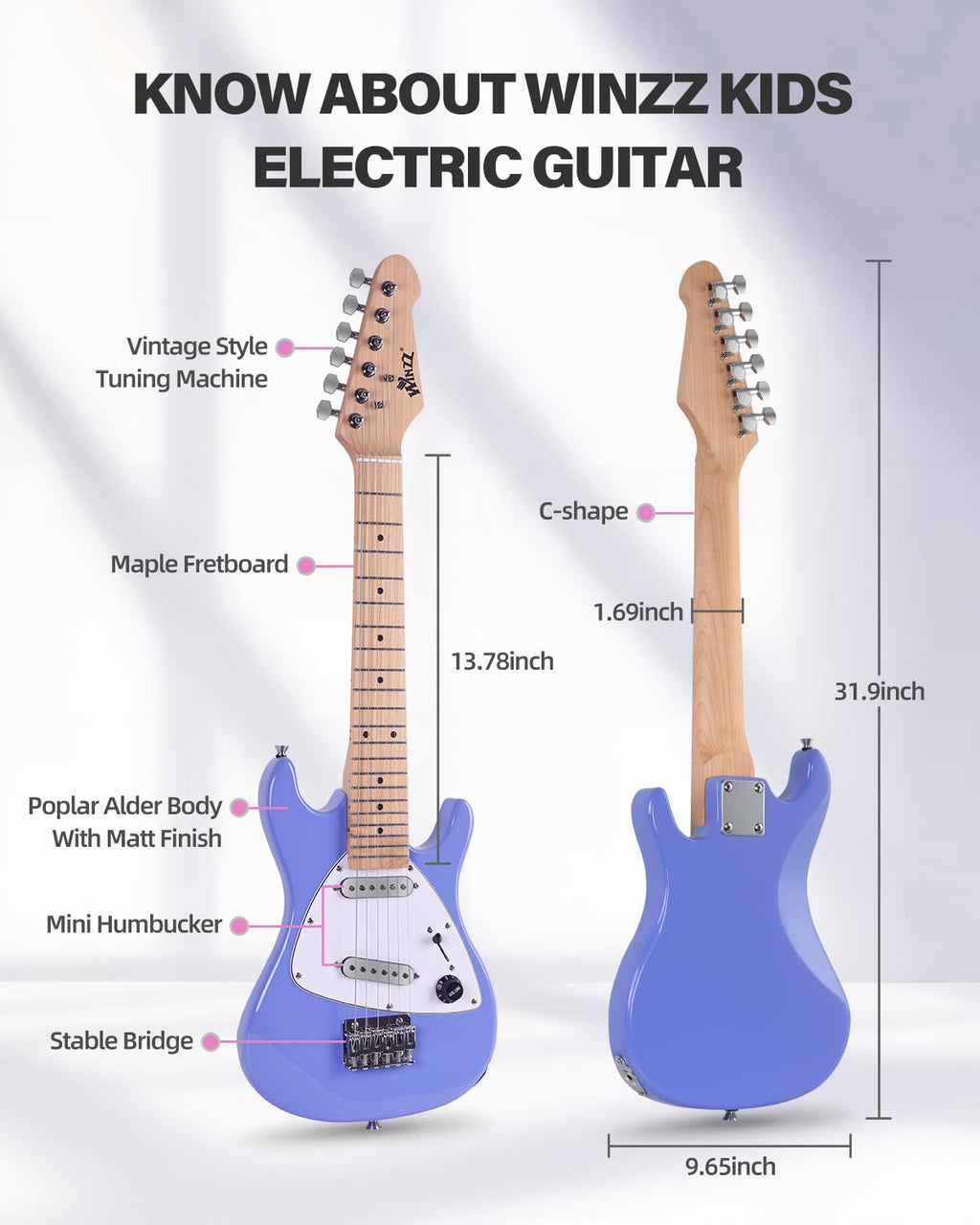 30 Inch 1/4 Size Purple Electric Guitar Kit with Amp H314