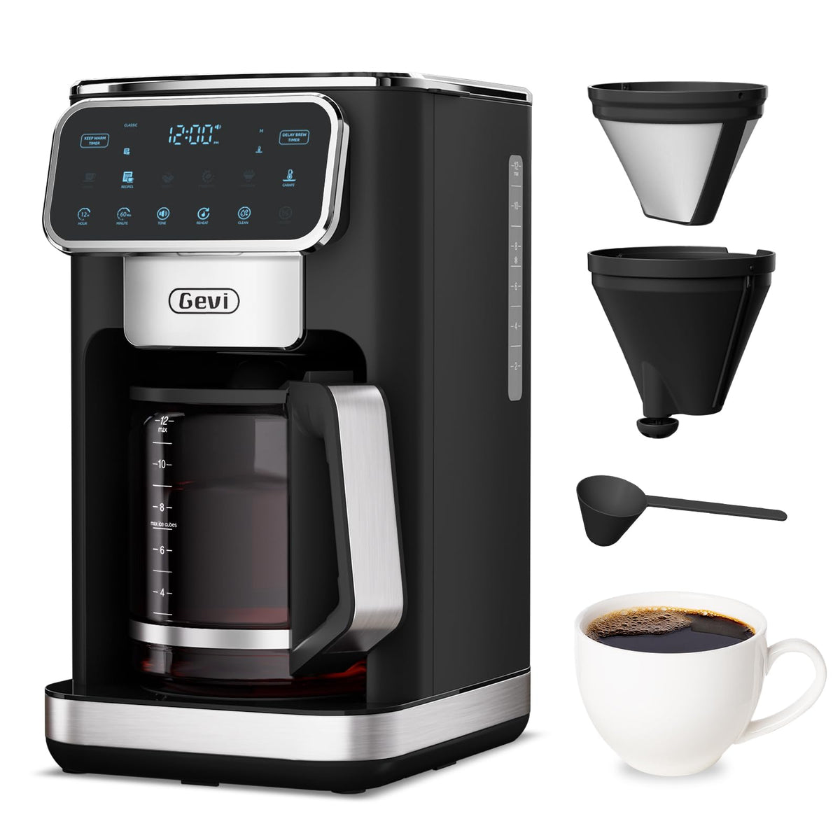 12-Cup Coffee Maker with Glass Carafe D88132