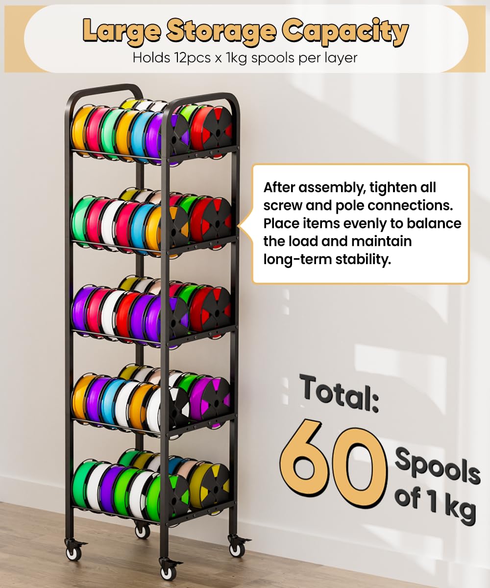 5-Tier 3D Printer Filament Storage Rack with Wheels X445330