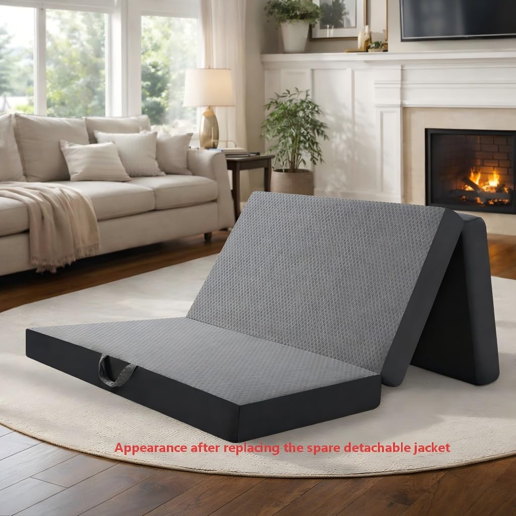 Twin 6-Inch Foam Tri Fold Floor Mattress with 2 Washable Covers N8429