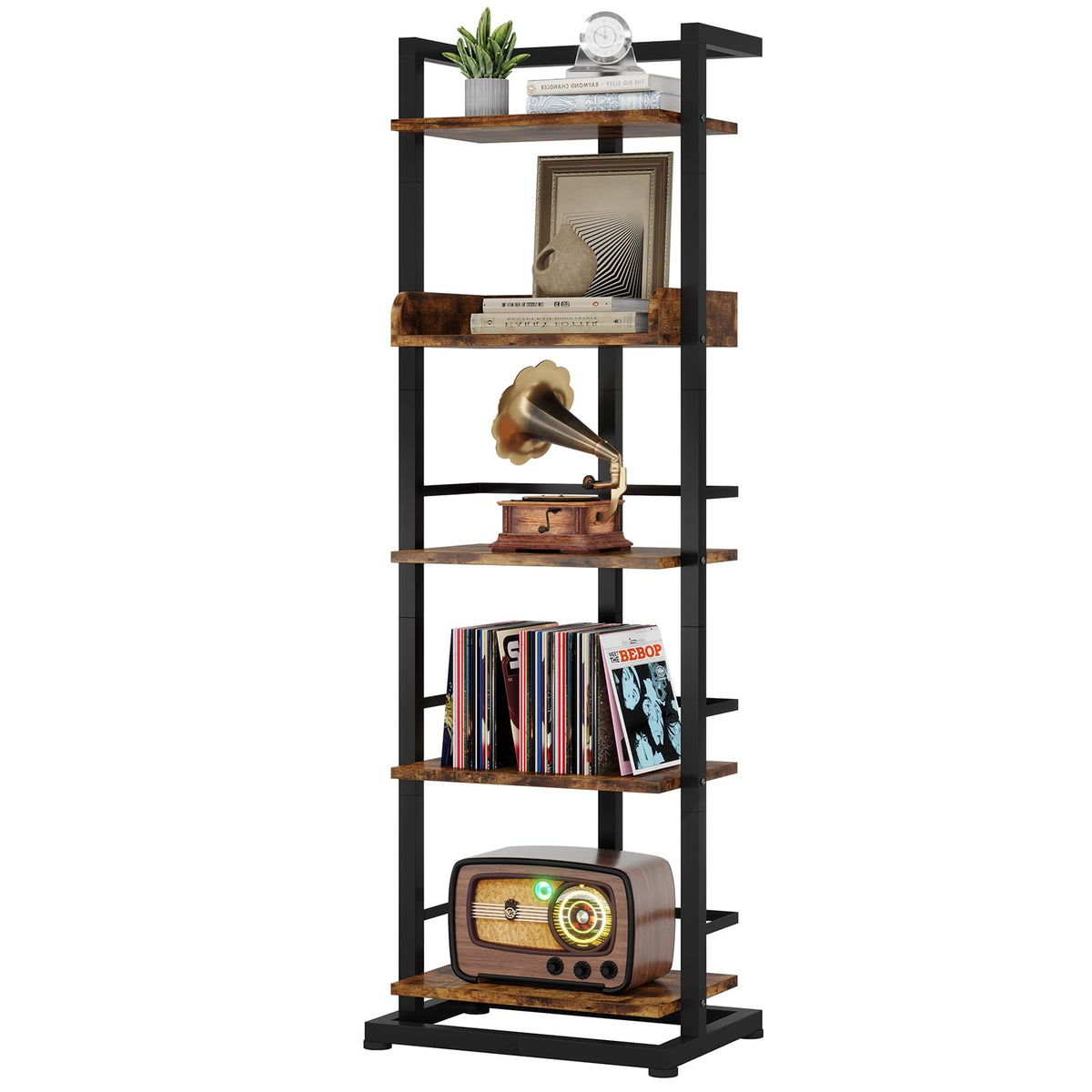 5 Tier Wood Bookcase with Metal Edge Protection E7730