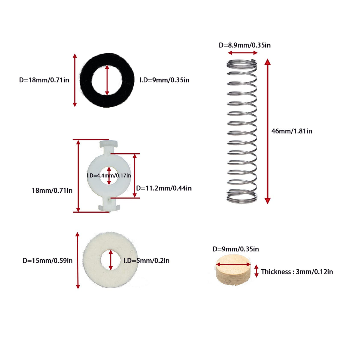 Trumpet Valve Repair Kit with Springs Felts and Cork Pads I505