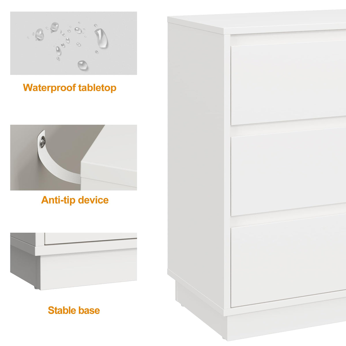 White 3 Drawer Nightstand B7736
