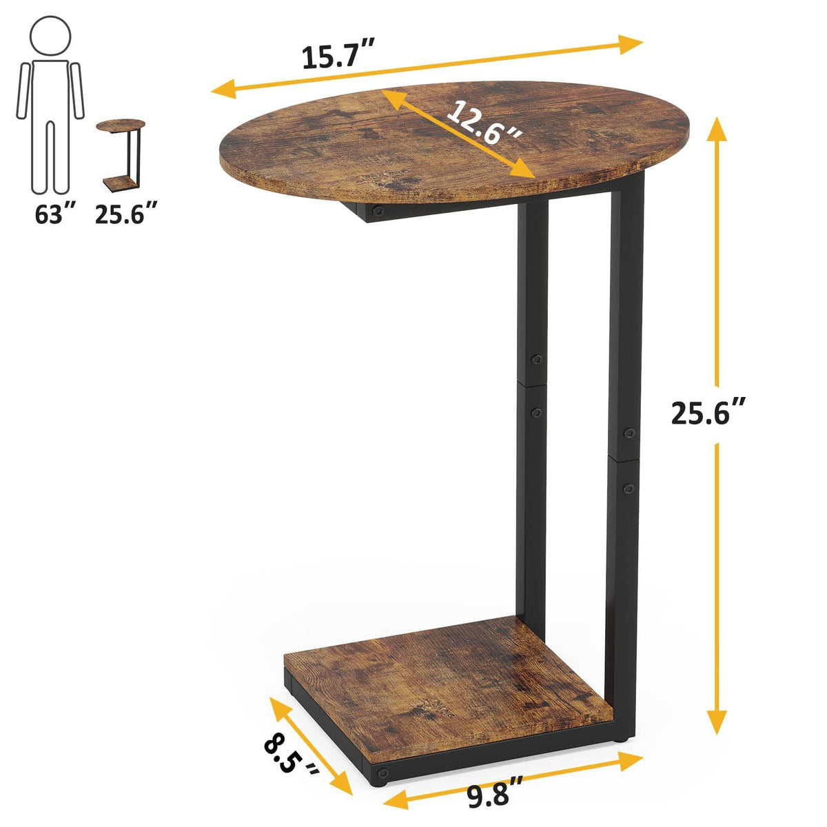 Small C-Shaped Wood Side Table Set of 2 with Metal Frame U145