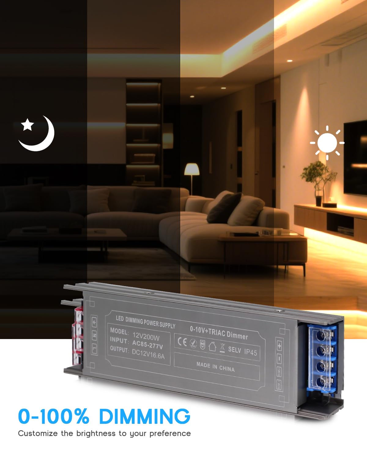 200 Watts Dimmable LED Driver 85V-277V AC to 24V DC Converter B596