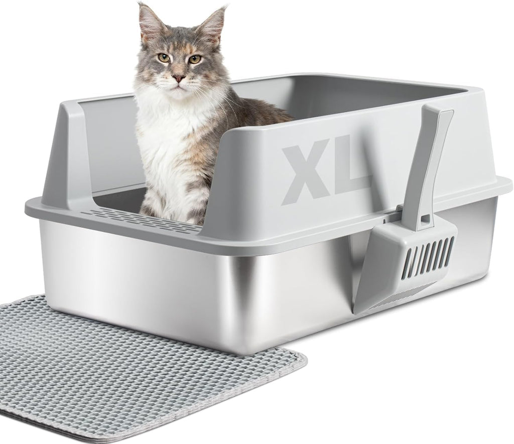 XL Stainless Steel Cat Litter Box with Lid and Scoop Z29226