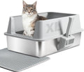 XL Stainless Steel Cat Litter Box with Lid and Scoop Z29226