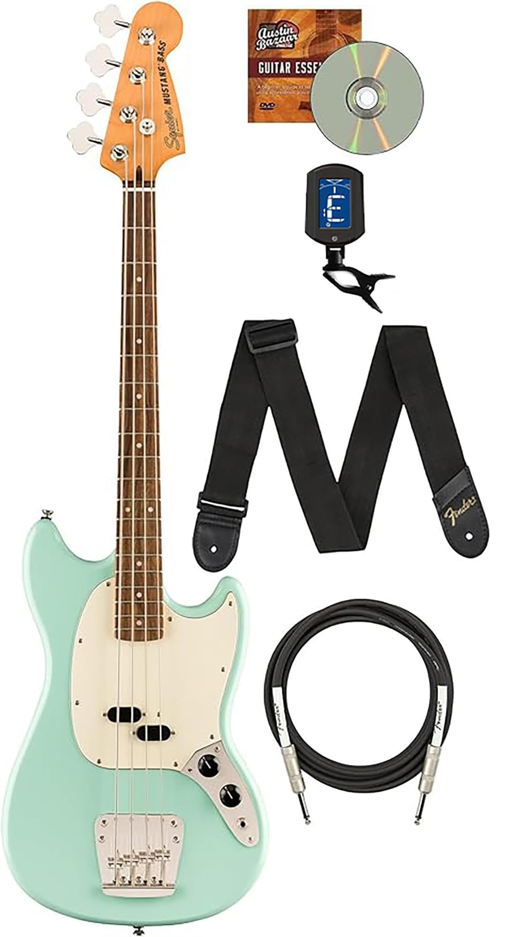 Surf Green Electric Bass Guitar with Instrument Cable, Tuner, Strap Y9858