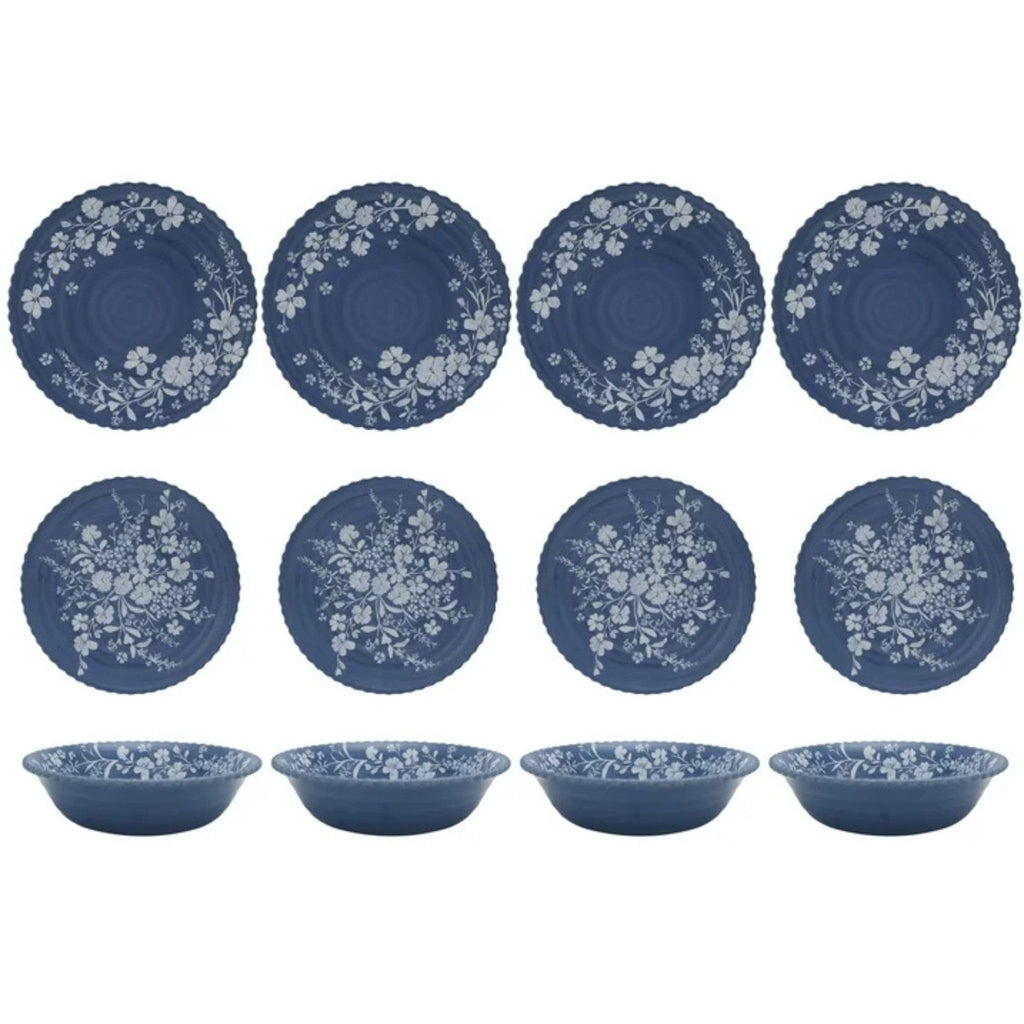 12-Piece Bamboo Melamine Dinnerware Set, Service for 4, Blue B417