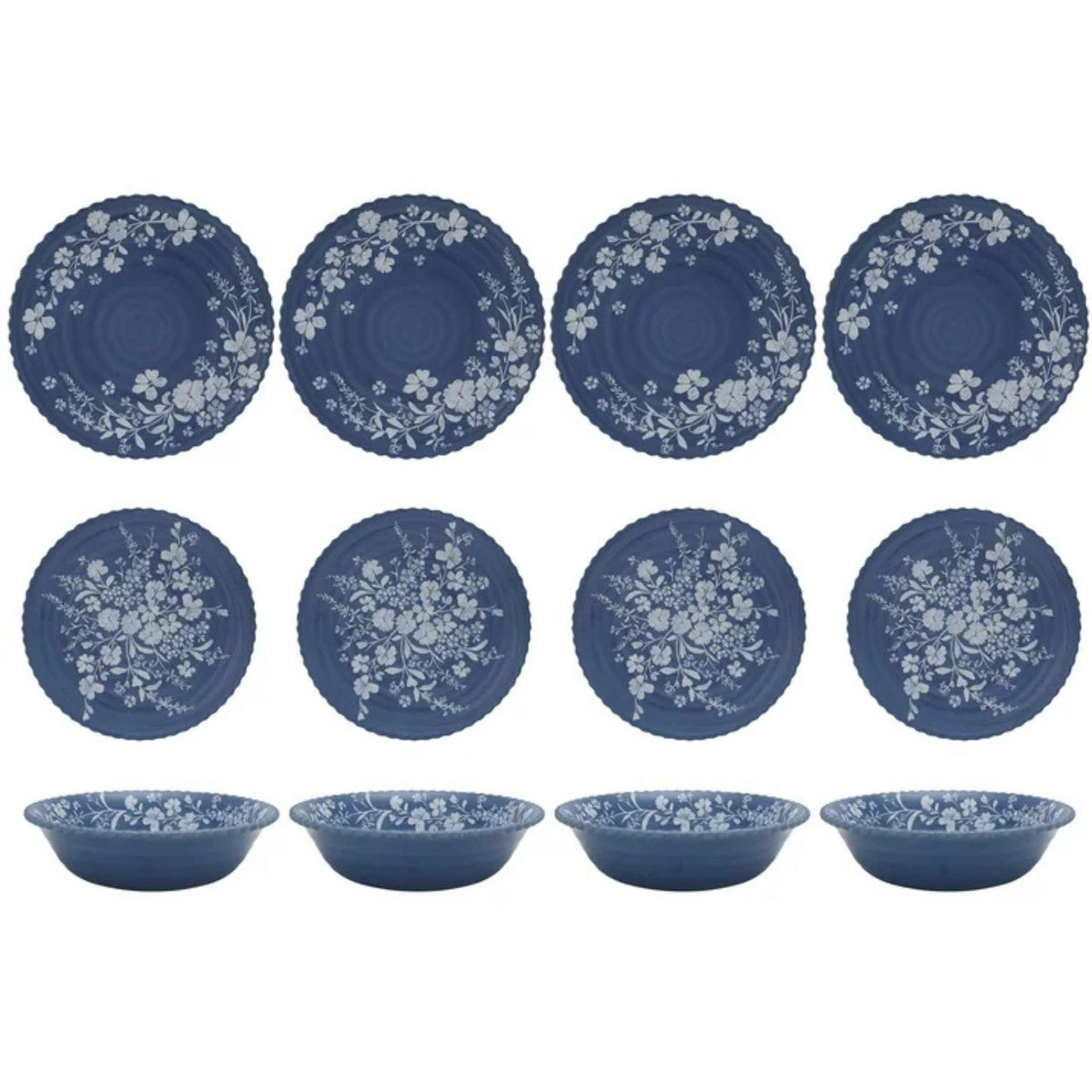 12-Piece Bamboo Melamine Dinnerware Set, Service for 4, Blue B417