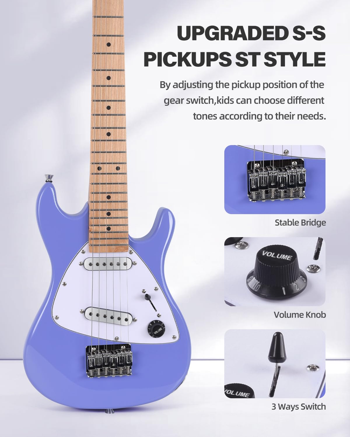 30 Inch 1/4 Size Purple Electric Guitar Kit with Amp H314
