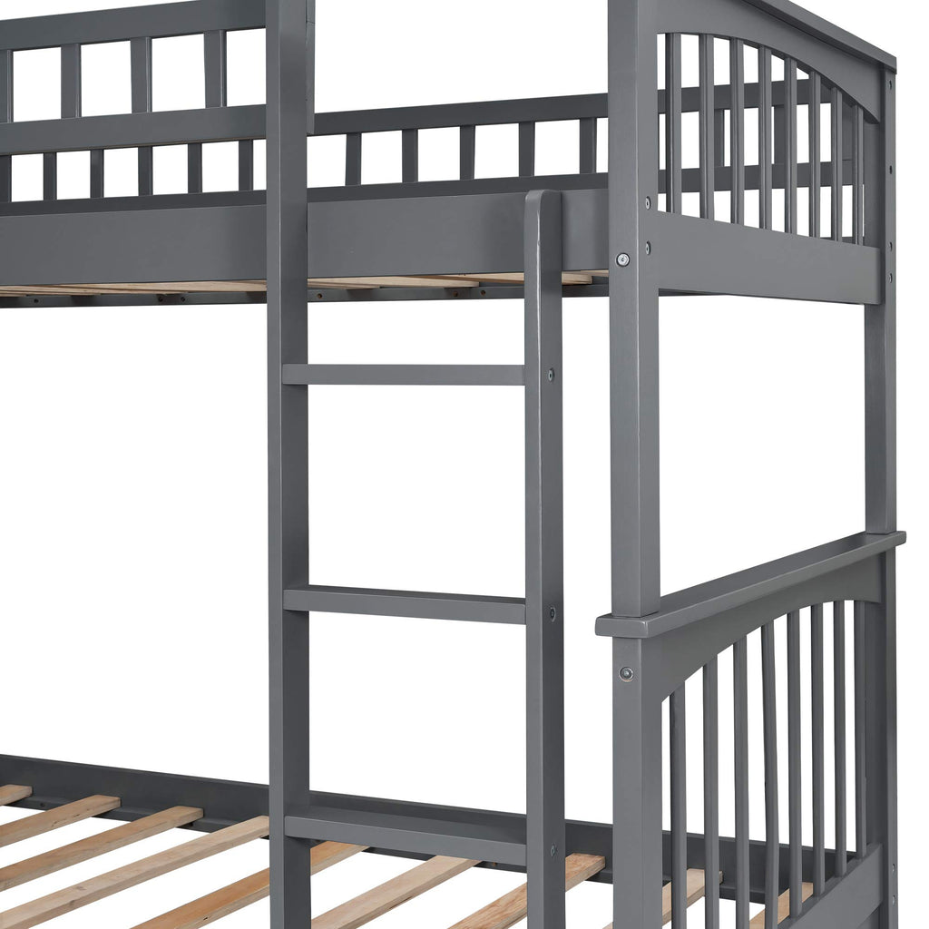 Grey Convertible Wood Twin-Over-Twin Bunk Bed with Storage Drawers and Ladder P7357