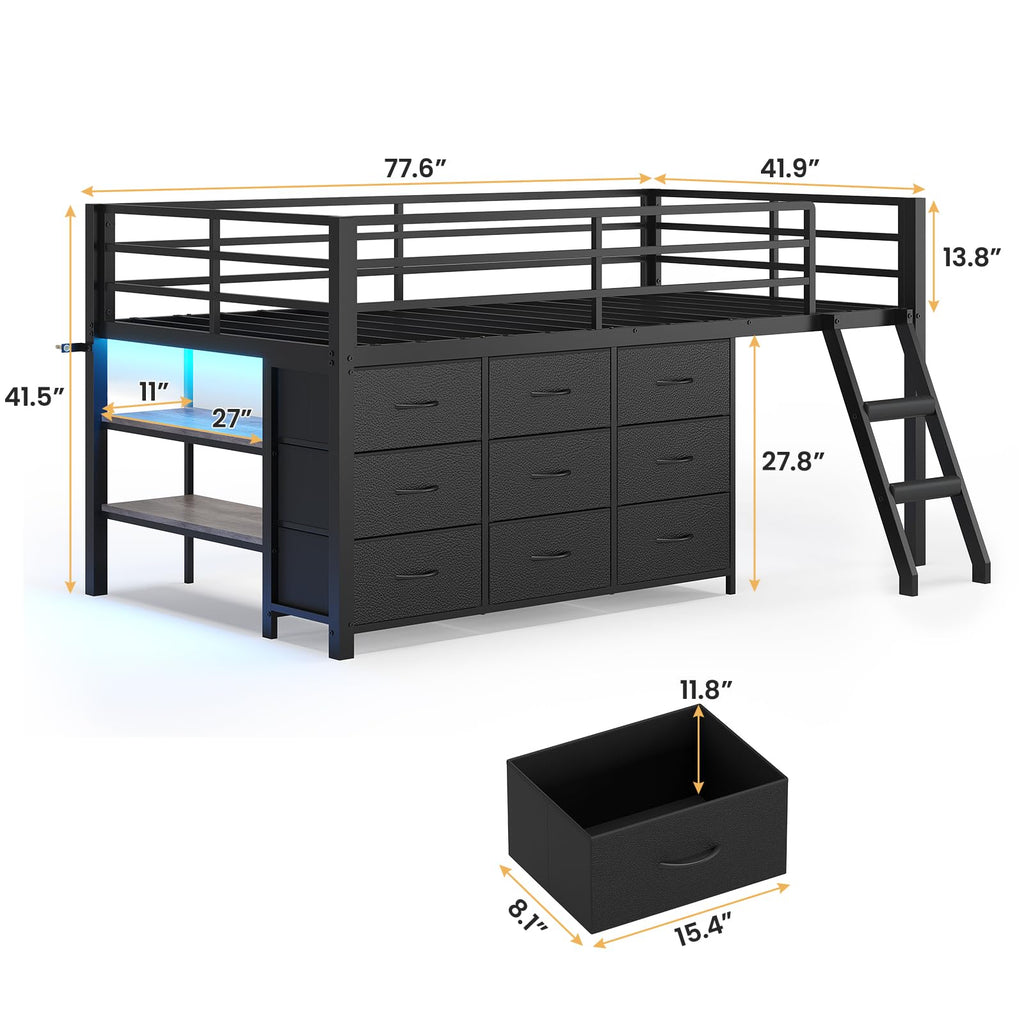 Twin Size Loft Bed with 9 Storage Drawers C826494