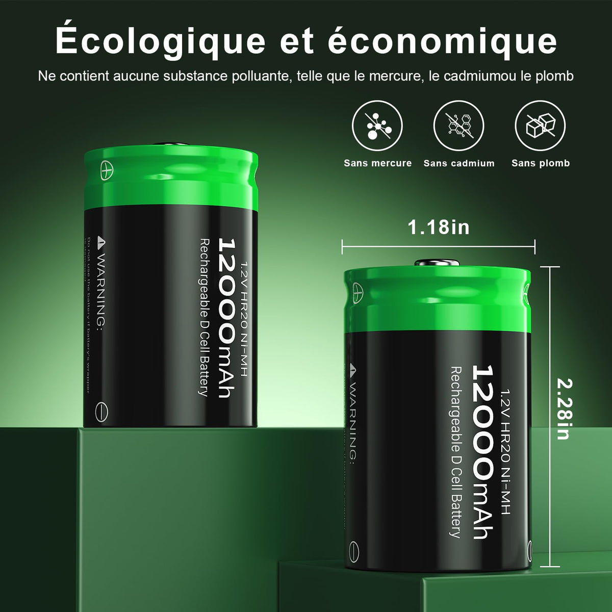 Rechargeable D Batteries, 12000mAh Ni-MH 1.2V 4-Pack Y162