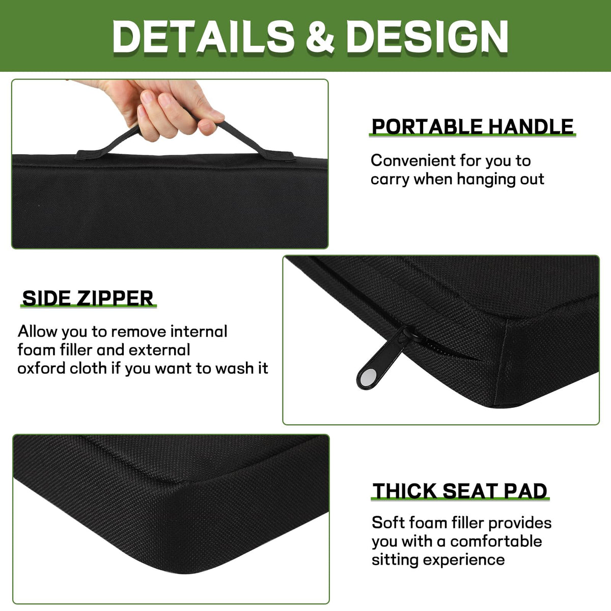 Black 2 Pack Waterproof Oxford Stadium Seat Cushions G65675