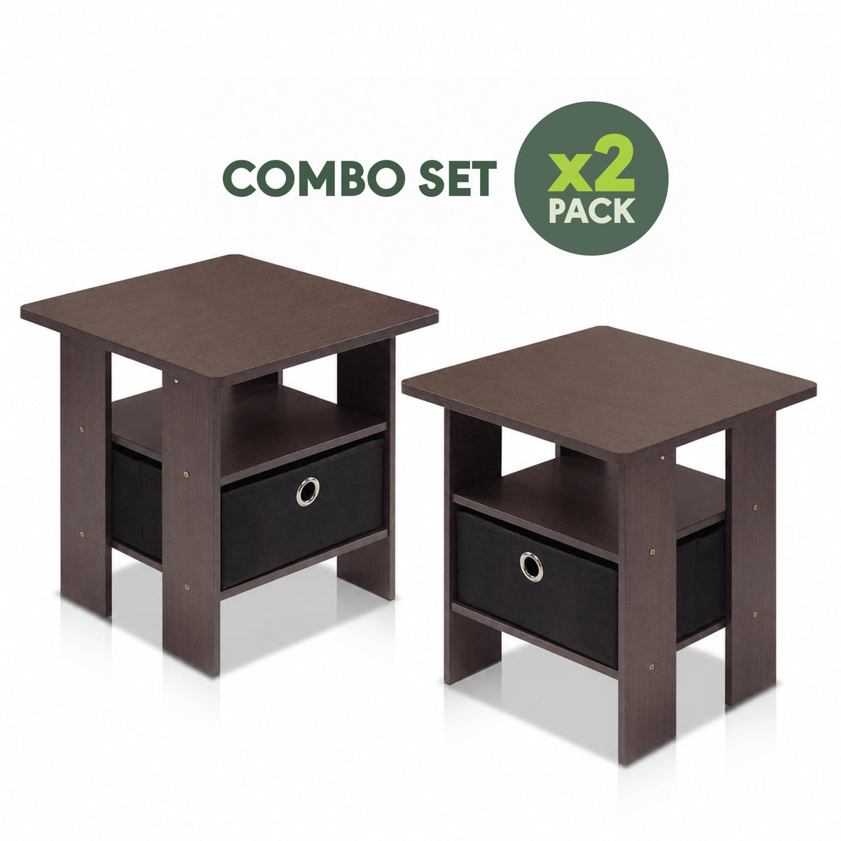 Brown 3-Tier Square Side Table Set of 2 Z31481
