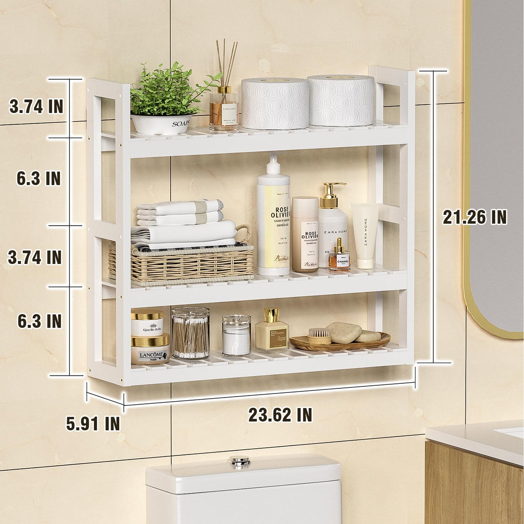 White 3 Tier Bamboo Bathroom Shelves G64885