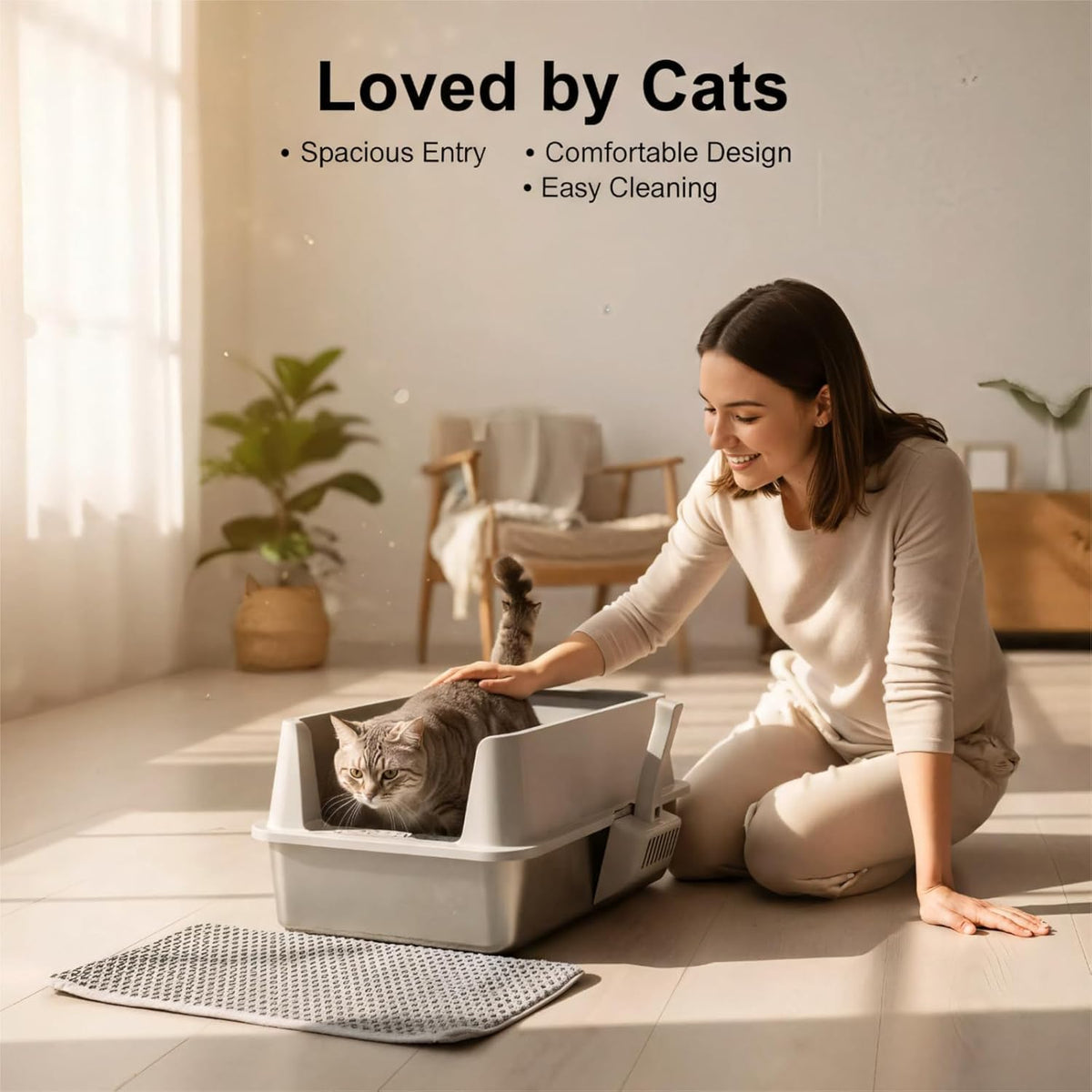 XL Stainless Steel Cat Litter Box with Lid and Scoop Z29226