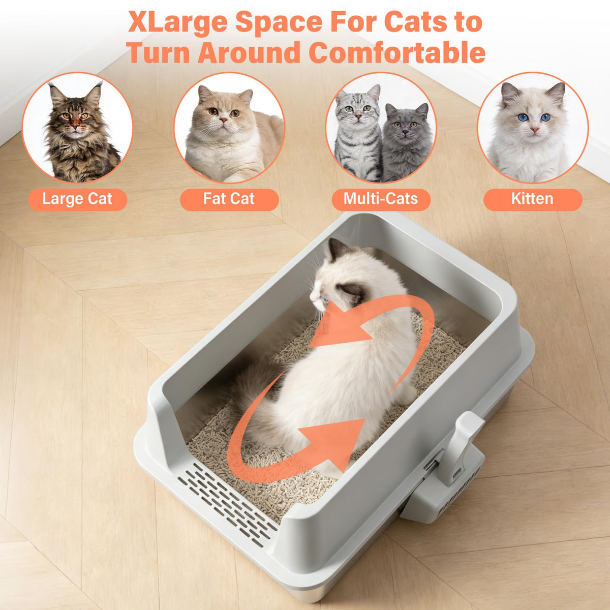 XL Stainless Steel Cat Litter Box with Lid and Scoop Z29226