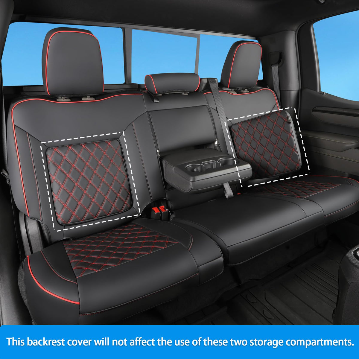 Faux Leather Seat Covers Full Set Black with Red Trim W251886