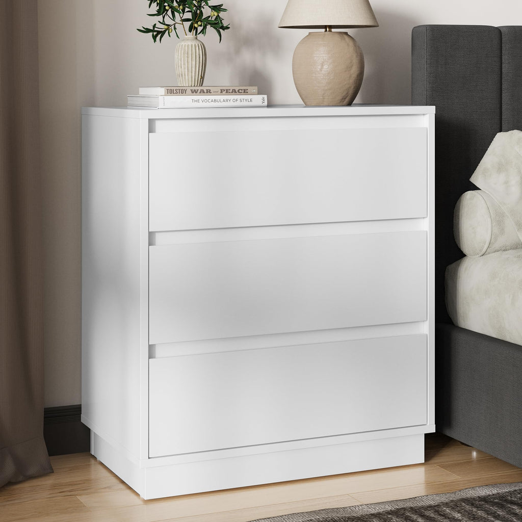 White 3 Drawer Nightstand B7736