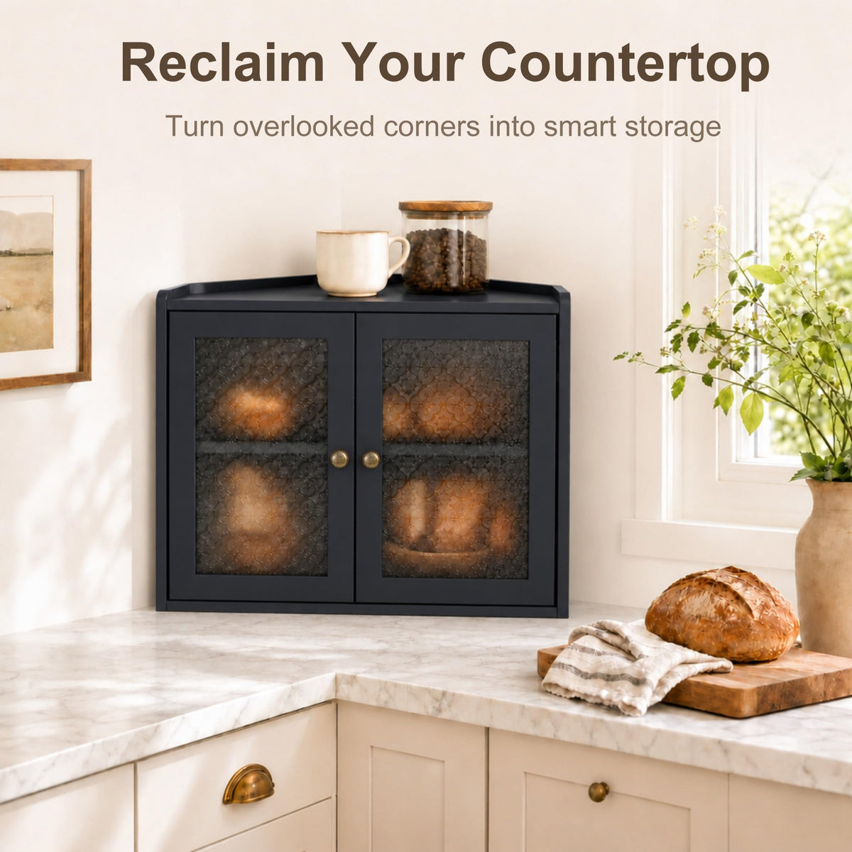 Black 2-Tier Wooden Corner Bread Box R745486