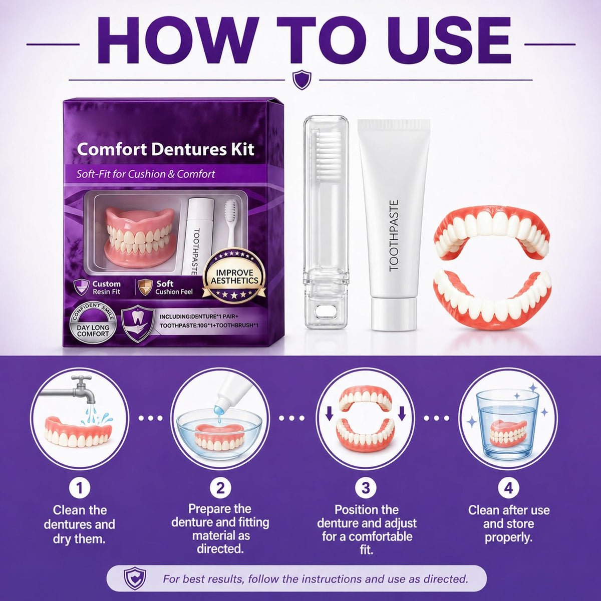 Silicone Dentures Upper & Lower Set A726