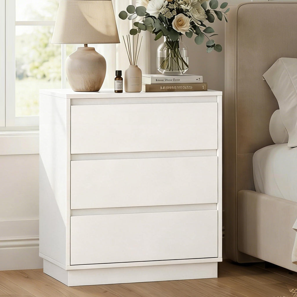 White 3 Drawer Nightstand B7736
