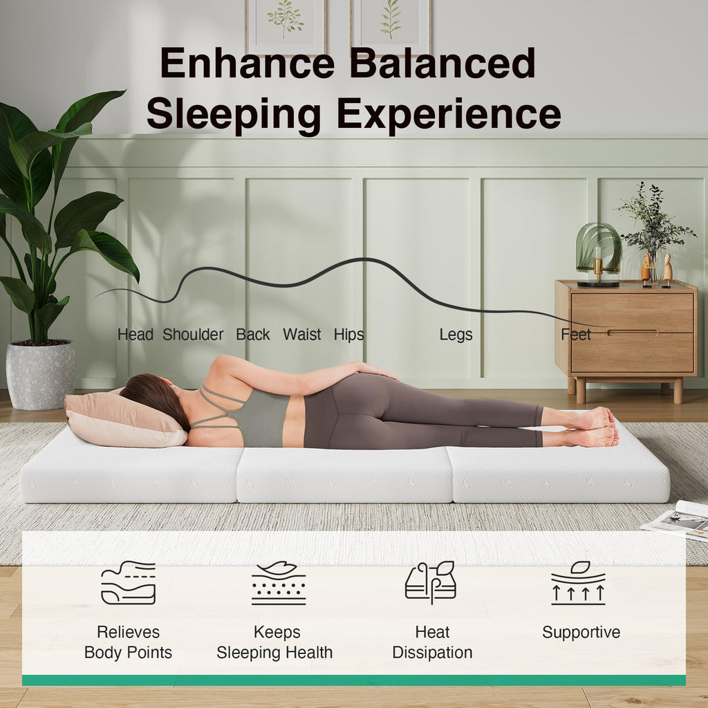 Foldable Foam Mattress Topper, Single Size 4 Inch B349978