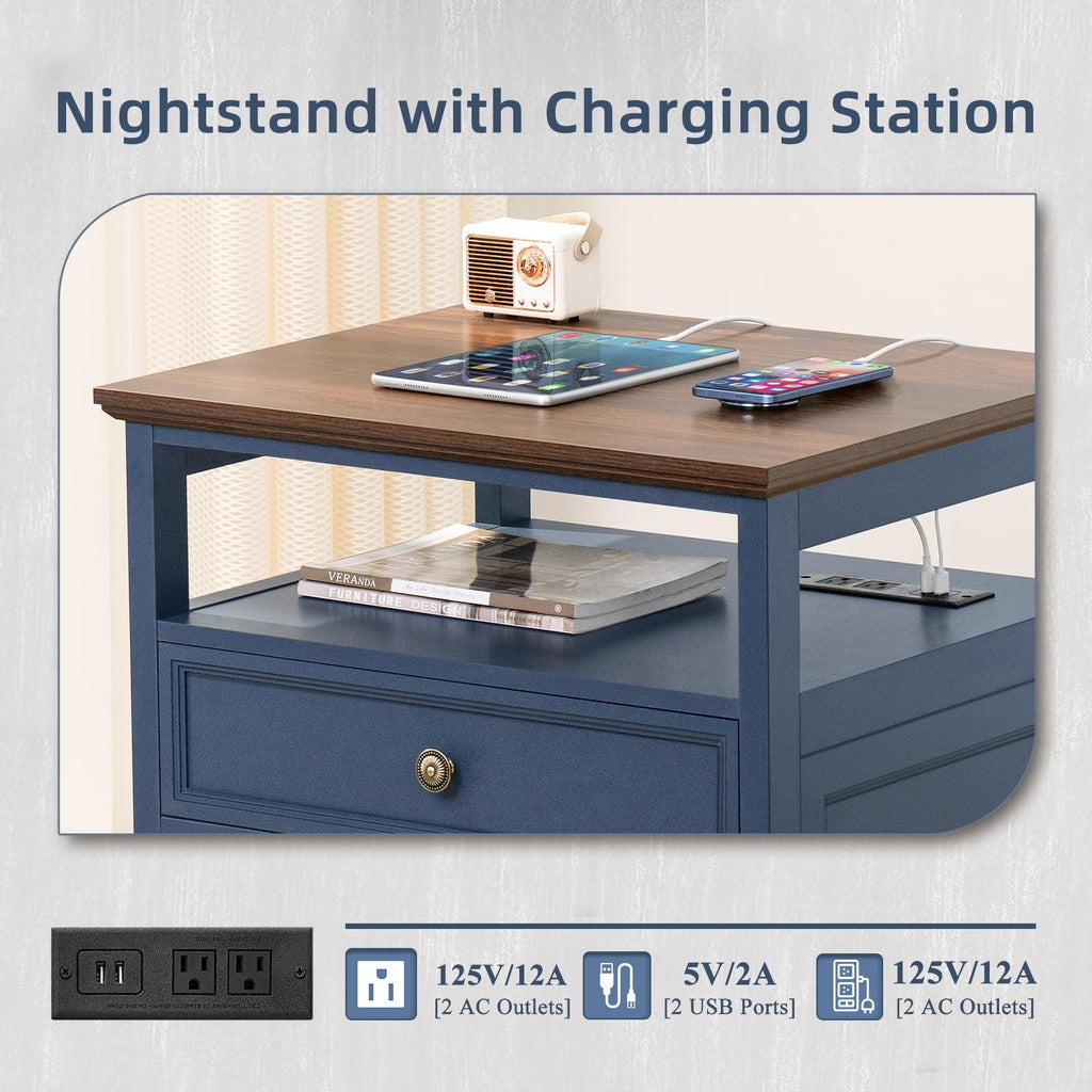 Blue 2 Drawer Wood Nightstand U51006