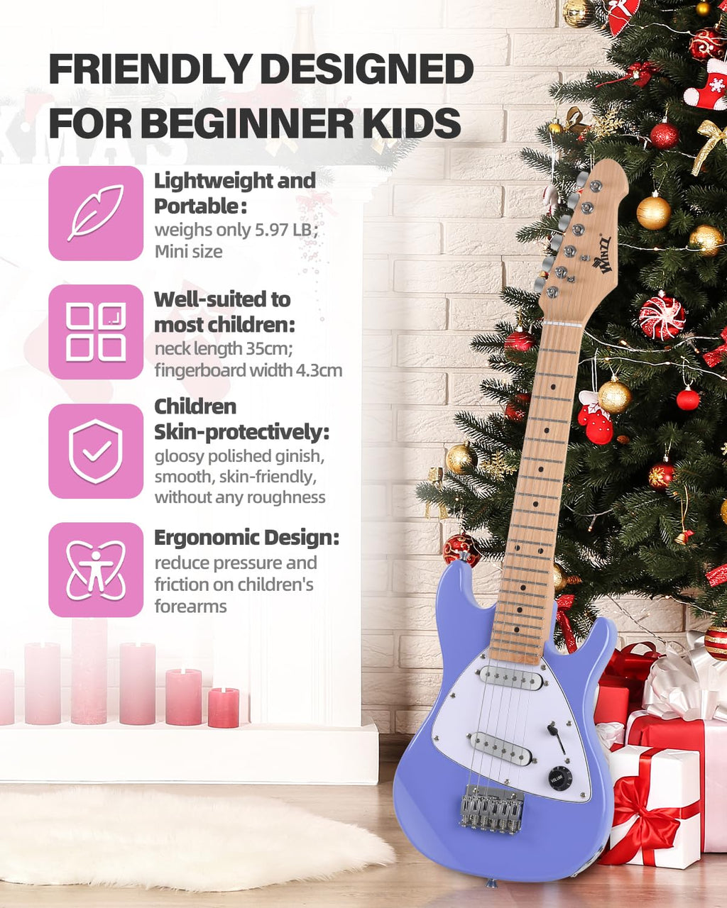 30 Inch 1/4 Size Purple Electric Guitar Kit with Amp H314