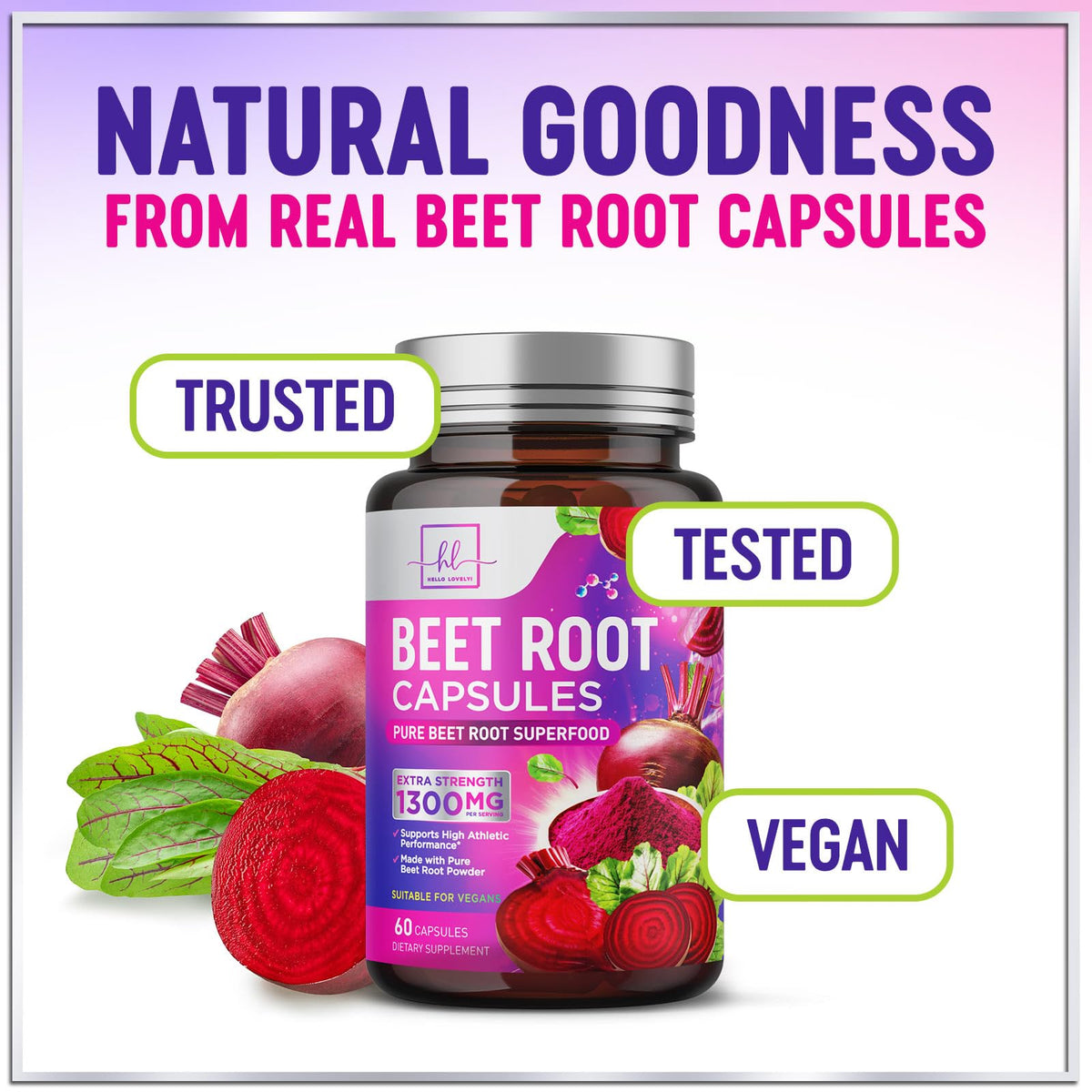 Organic Beet Root Capsules 1300mg 60 Capsules K4851