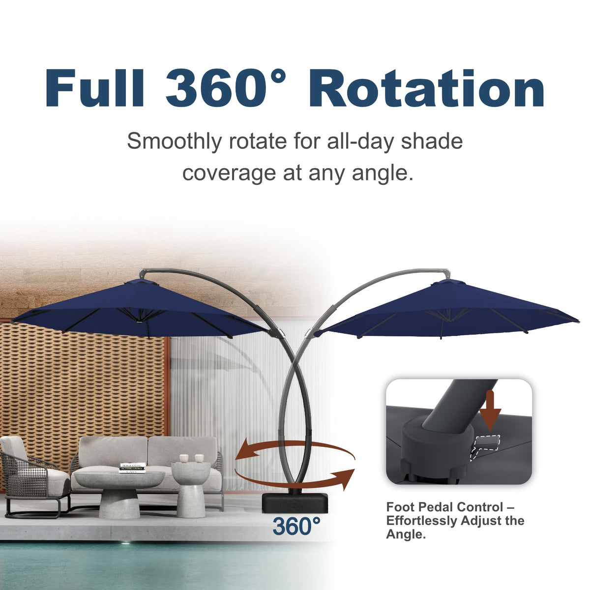 11FT Navy Blue Aluminum Cantilever Umbrella with Base L3977