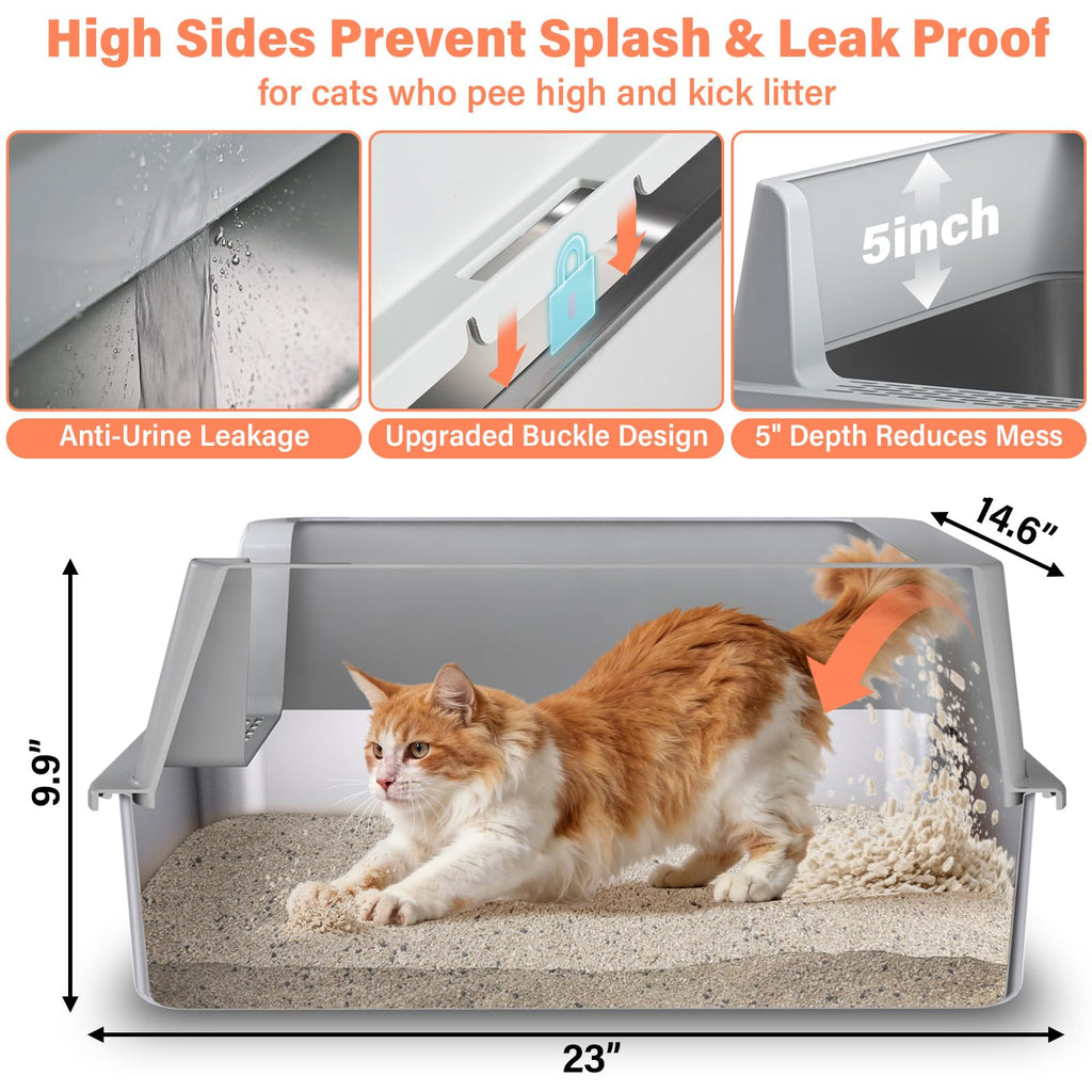 XL Stainless Steel Cat Litter Box with Lid and Scoop Z29226