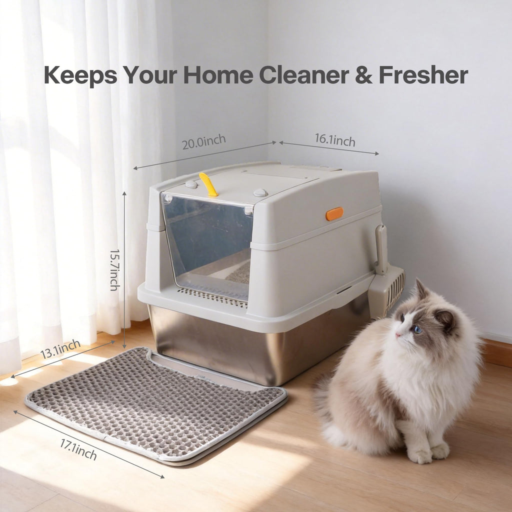 Large Stainless Steel Enclosed Cat Litter Box with Lid and Scoop Z2450