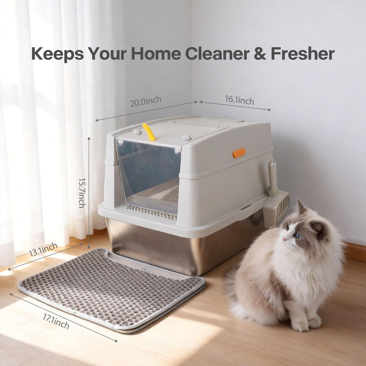 Large Stainless Steel Enclosed Cat Litter Box with Lid and Scoop Z2450