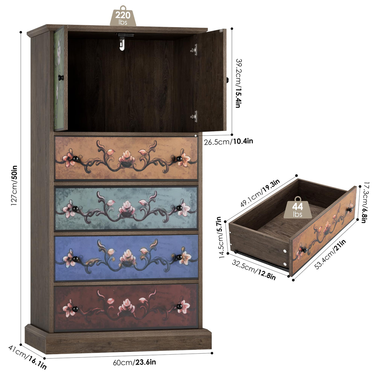 50" H Boho 4 Drawer Dresser Q428